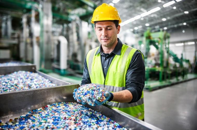Plastic flakes after recycling process